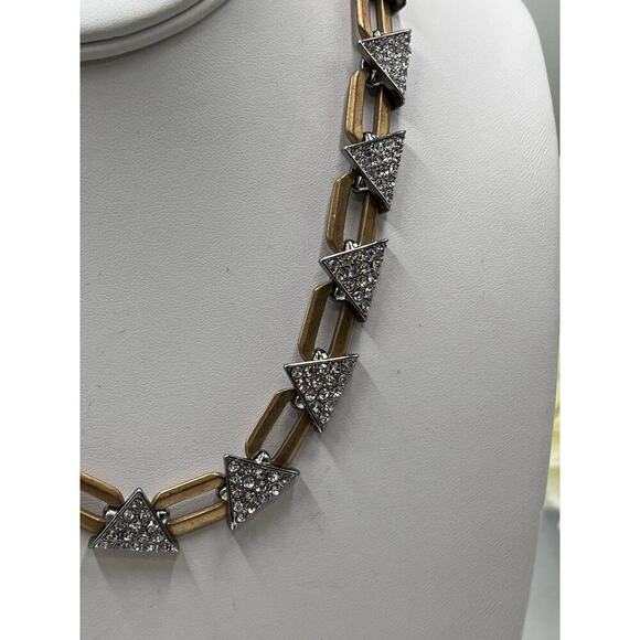 J. Crew Gold Tone Pave Geometric Triangle Glass Stone Necklace Mixed Metal - Picture 4 of 11